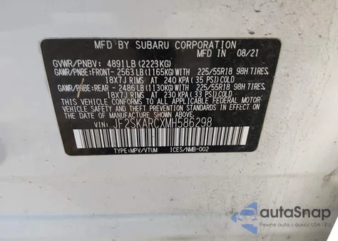 2021 Subaru Forester Sport z USA, uszkodzony, nr VIN JF2SKARCXMH586298